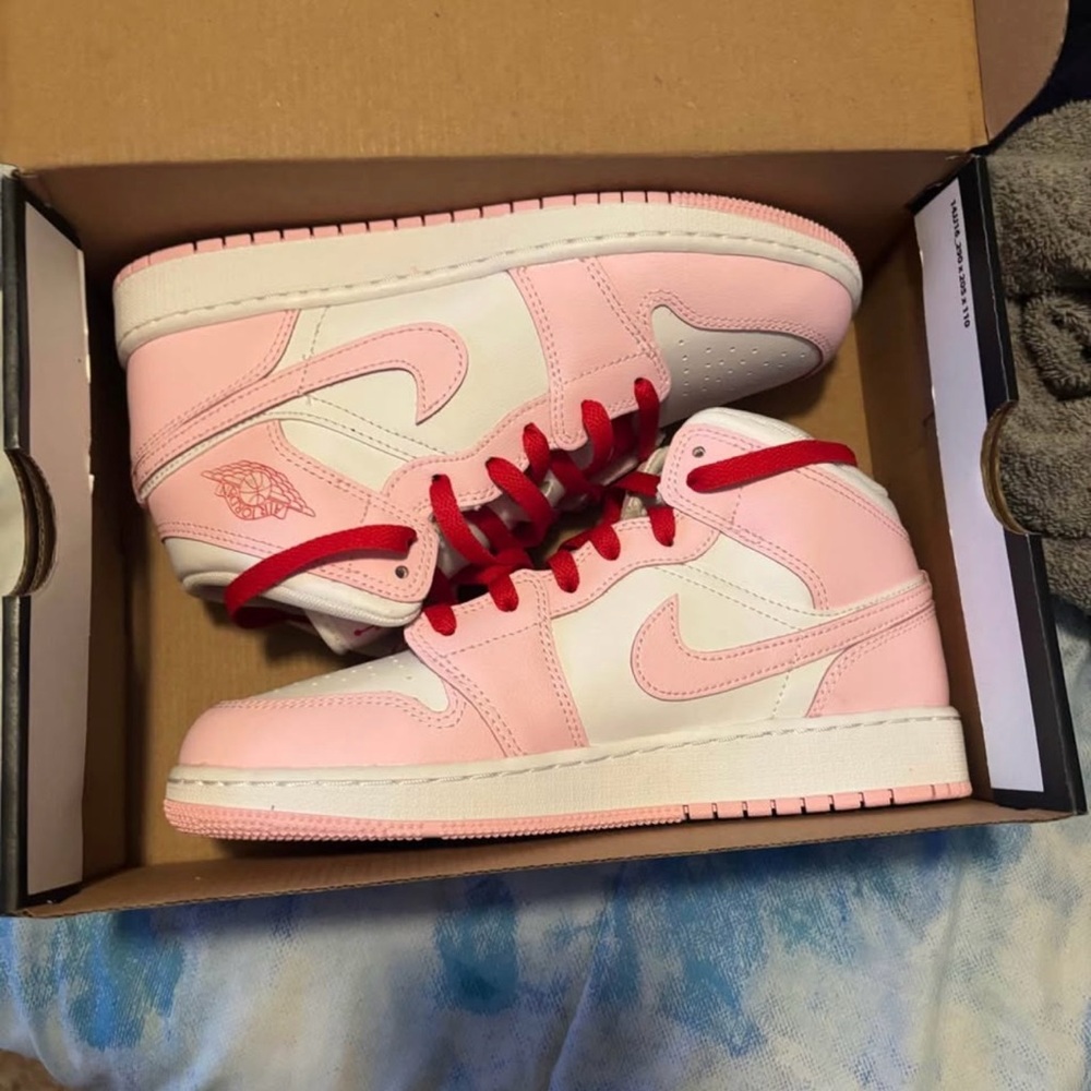 Jordan Kids Pink and White Sneakers with Red Accents - Picture 3 of 3